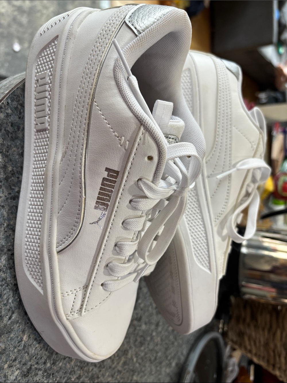 Puma White Sneakers with Silver Logo Accent